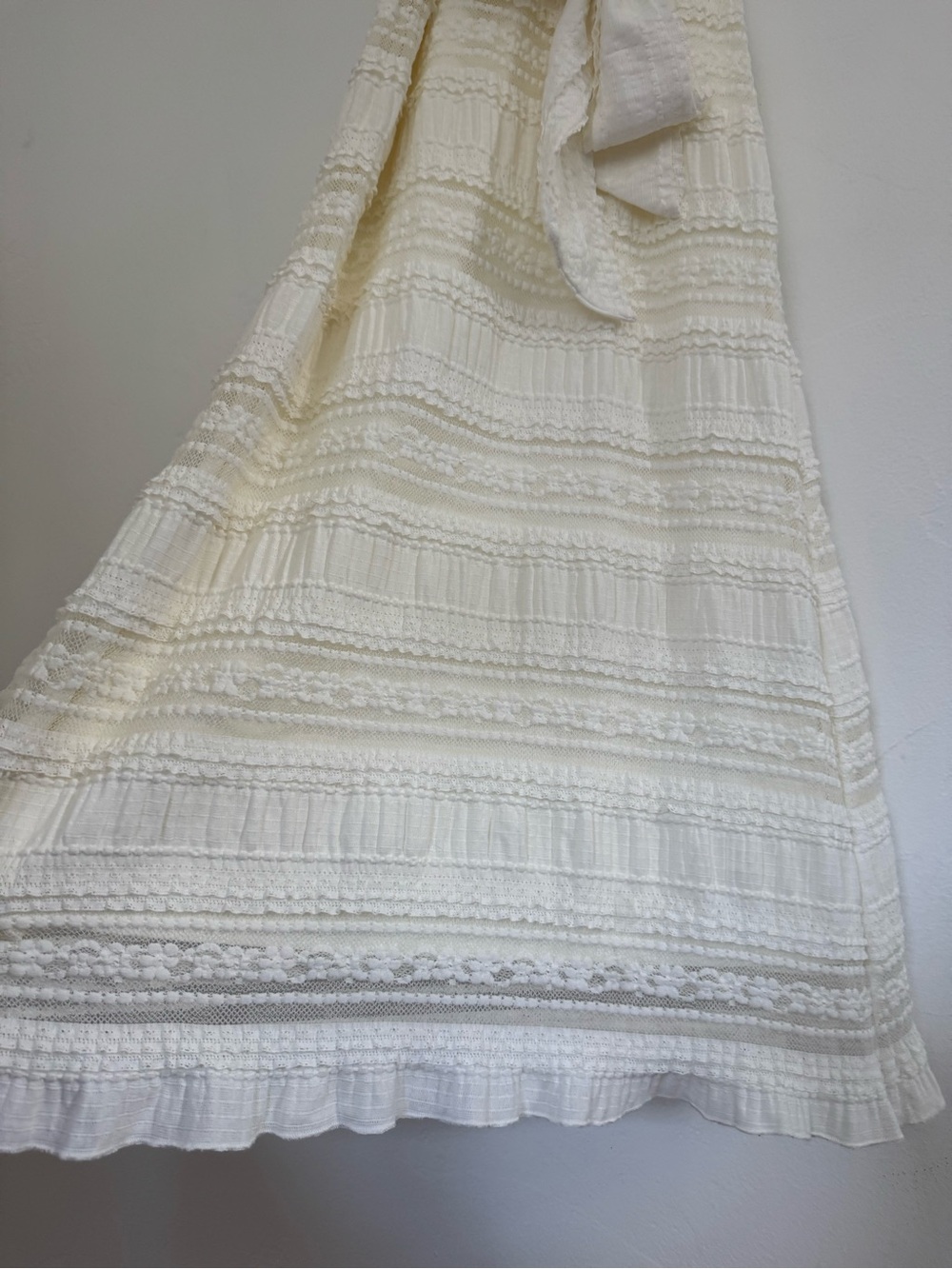 Tularosa Quinn Midi Dress Cream Boho Ruffle Puff Shoulder Belted Bridal Wedding - Picture 10 of 15